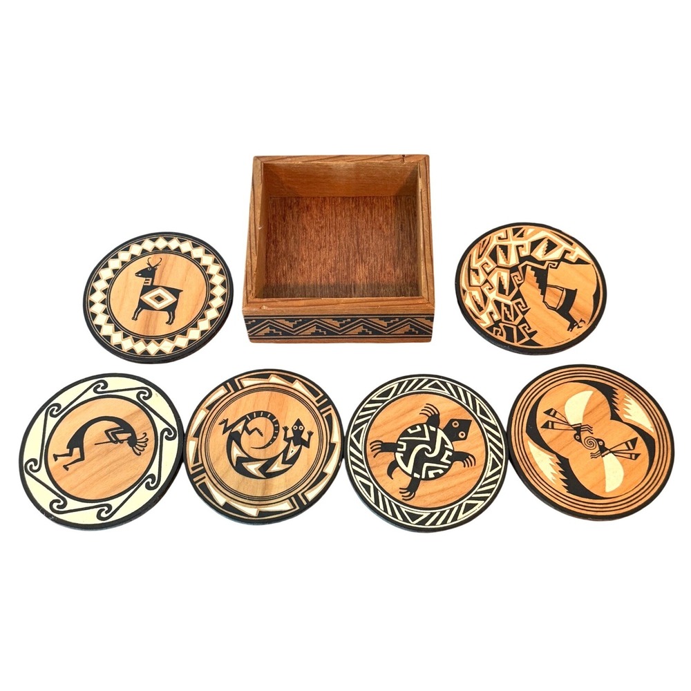 Handmade Native American Coasters Set of 6, Mimbres Series Made in USA